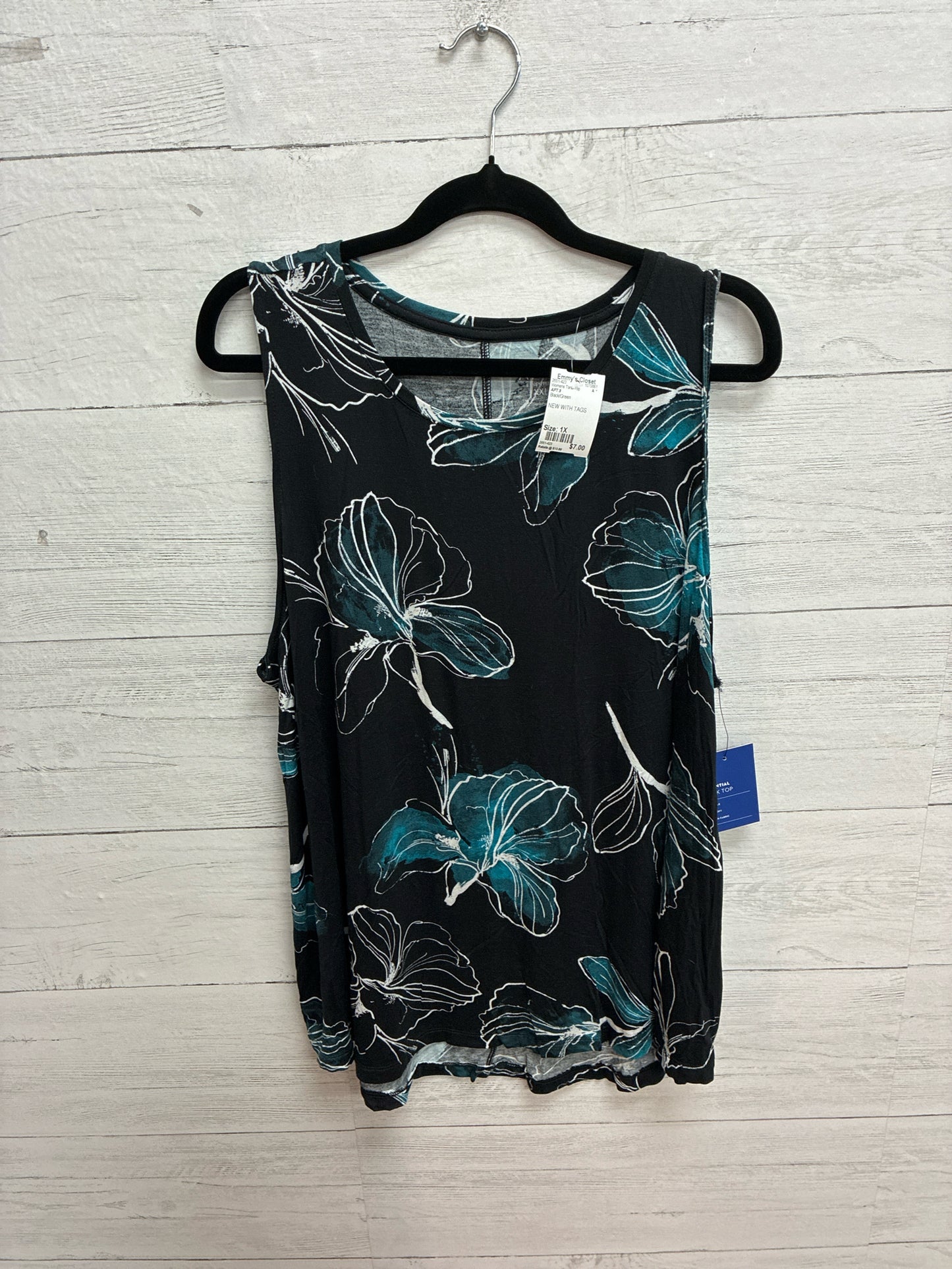 Size 1X APT.9 Black/Green Womens Tank-Top