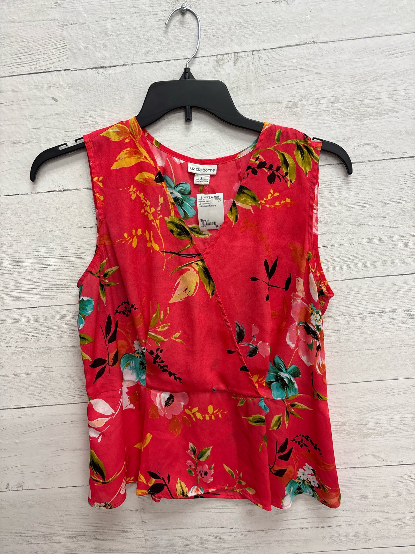 Size L Liz Claiborne red/pink/bl/wh Womens Shirt