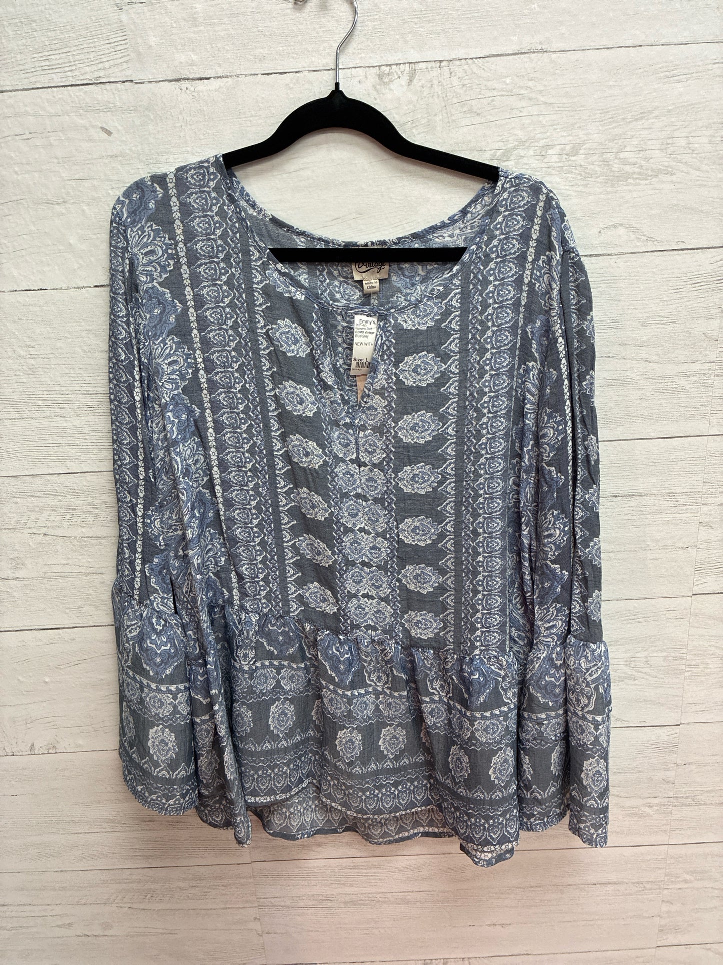 Size L COMO Vintage Blue/Grey Womens Shirt