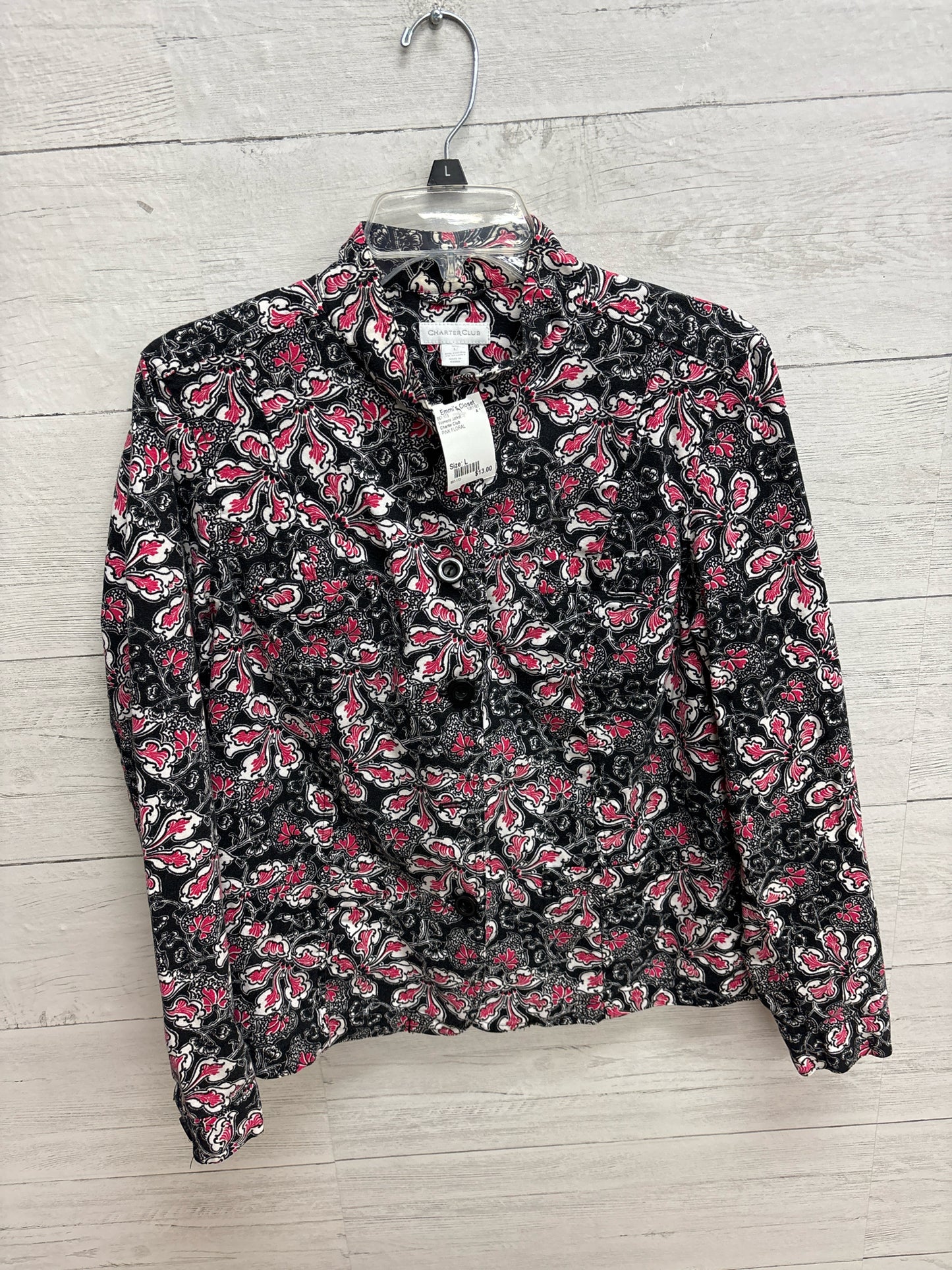 Size L Charter Club PINK FLORAL Womens Jacket