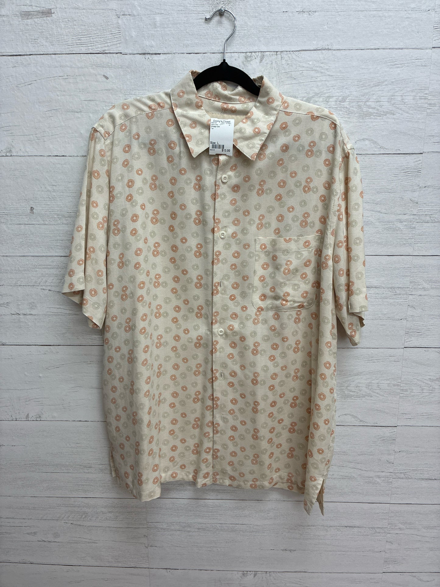 Size L Vintage Silk Tan Mens Shirt