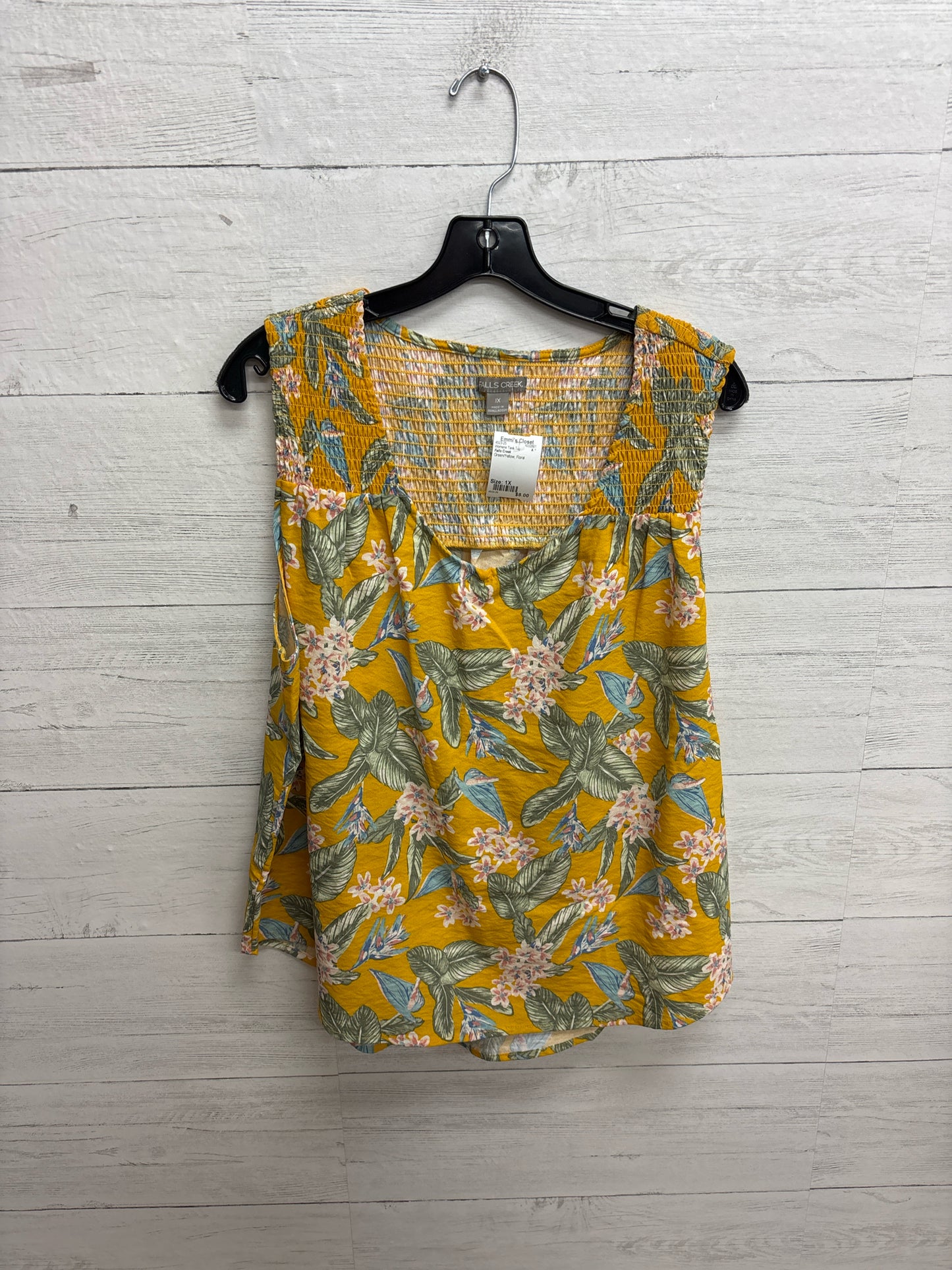 Size 1X Falls Creek Green/Yellow Womens Tank-Top