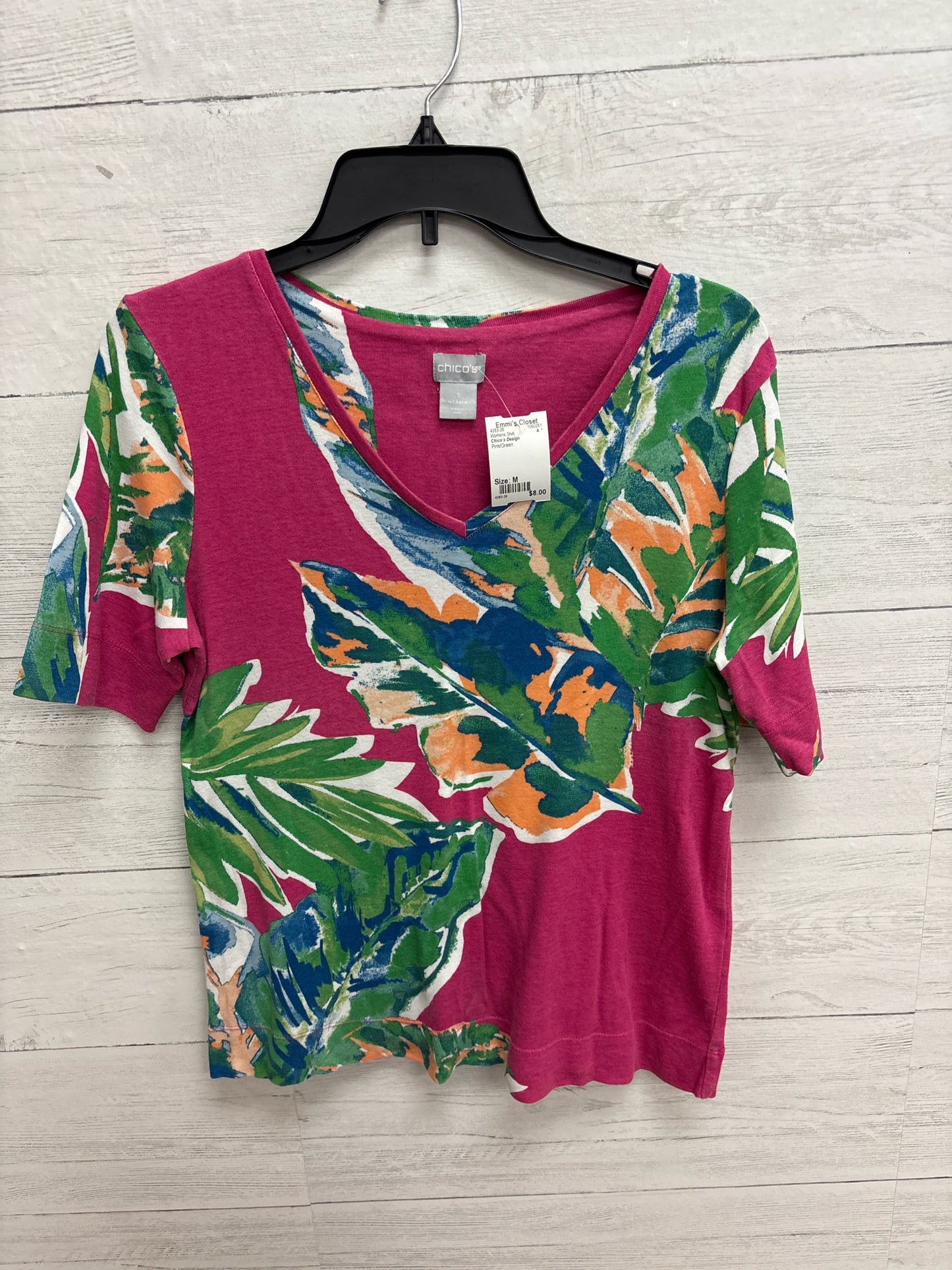 Size M Chico's Design Pink/Green Womens Shirt