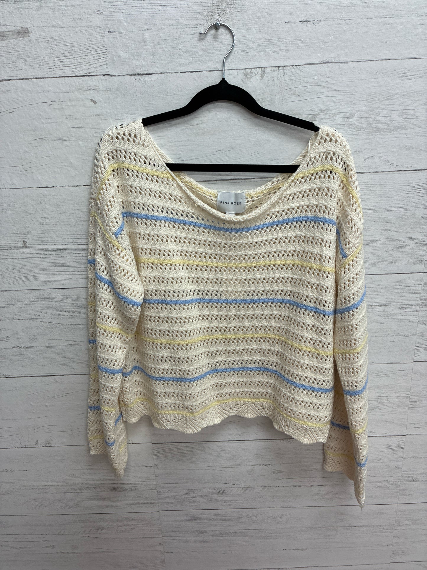 Size L Pink Rose Cream/blue Womens Sweater