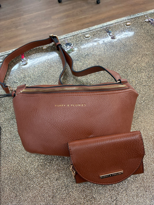 Poppy & Peonies Brown Purse