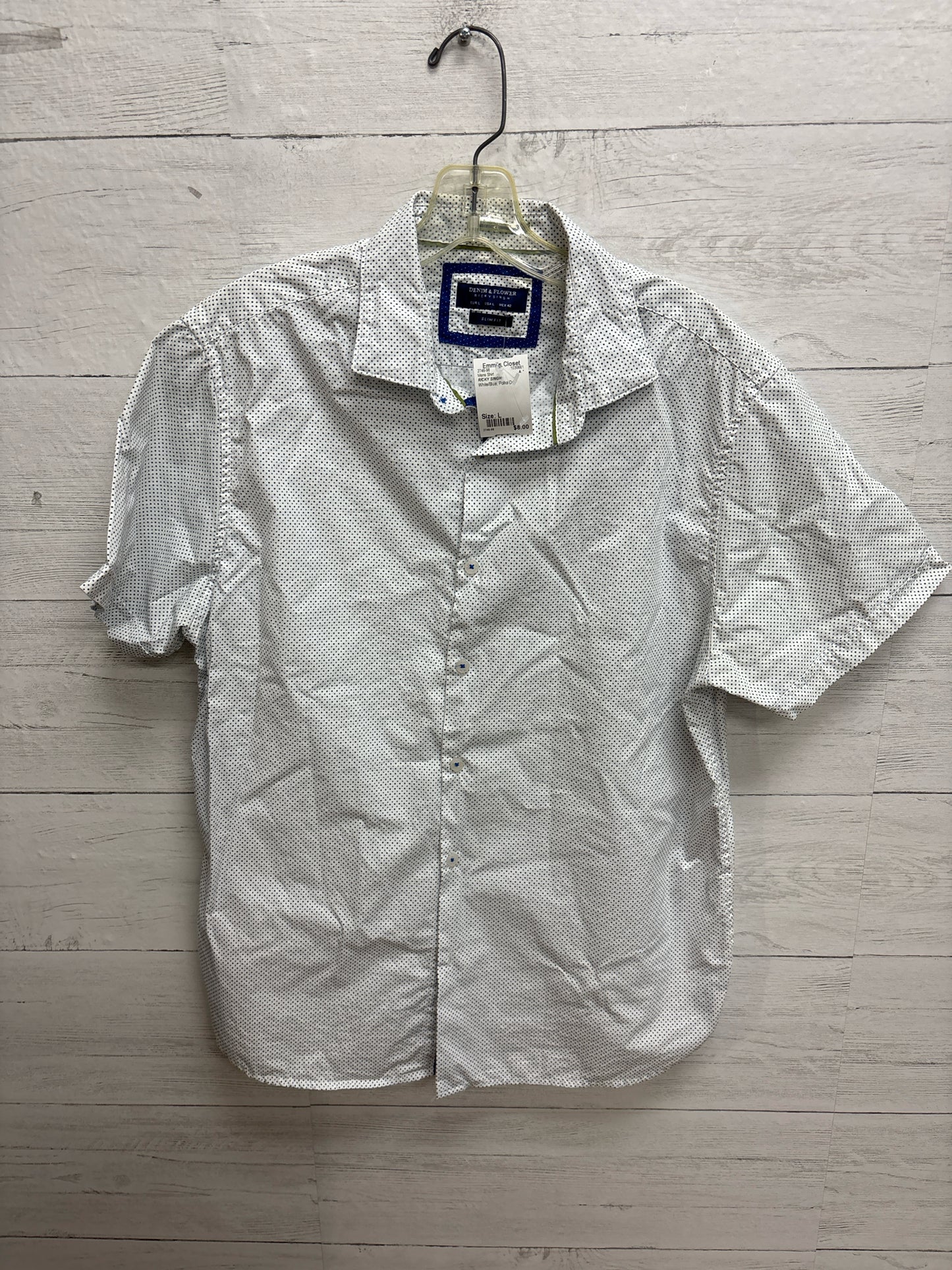 Size L RICKY SINGH White/Blue Mens Shirt